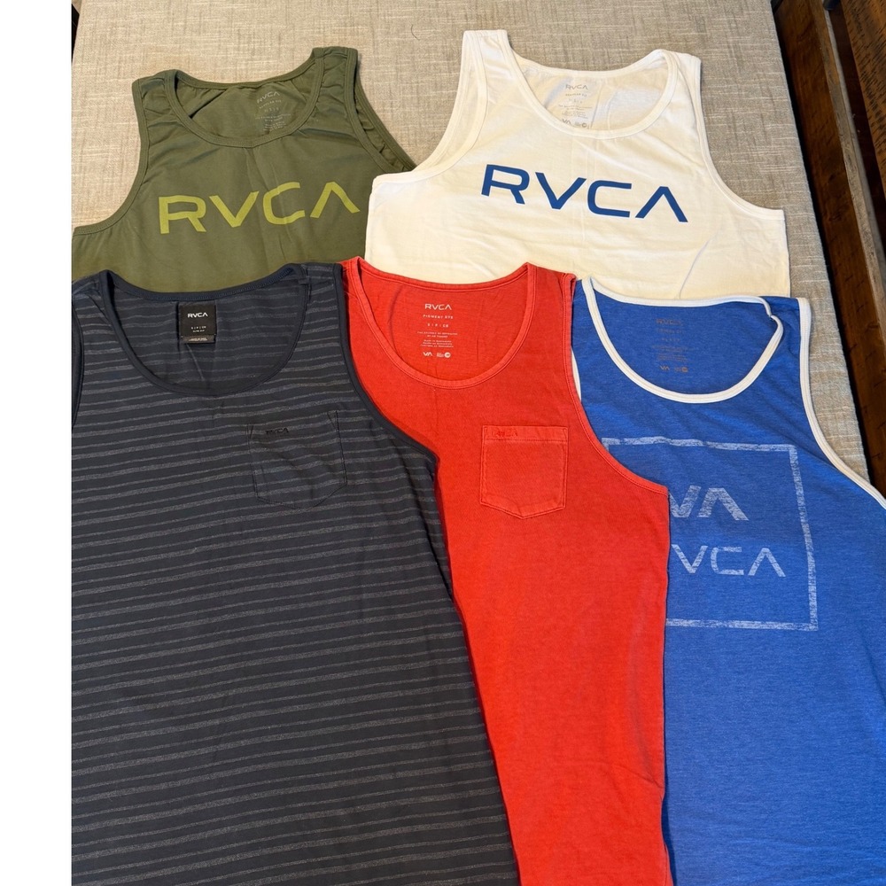 RVCA Mens Tank Top Bundle Lot of 5 Small Graphic Pocket Striped Cotton Summer